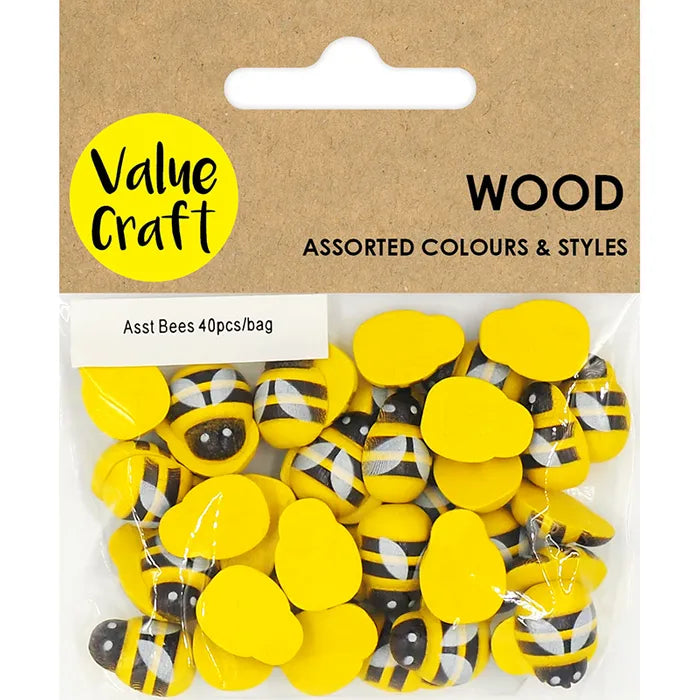 Value Craft Assorted Wood Bees Pk40