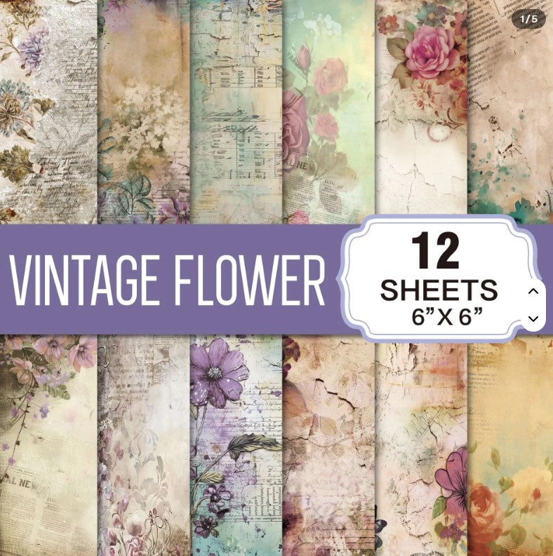 6x6" Vintage Flower Background Paper Pk12
