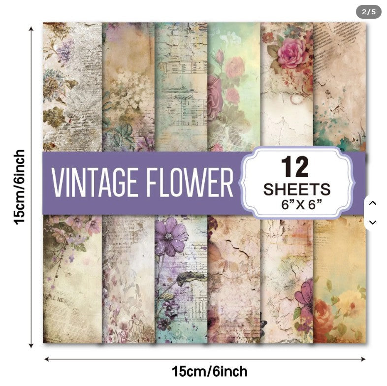 6x6" Vintage Flower Background Paper Pk12
