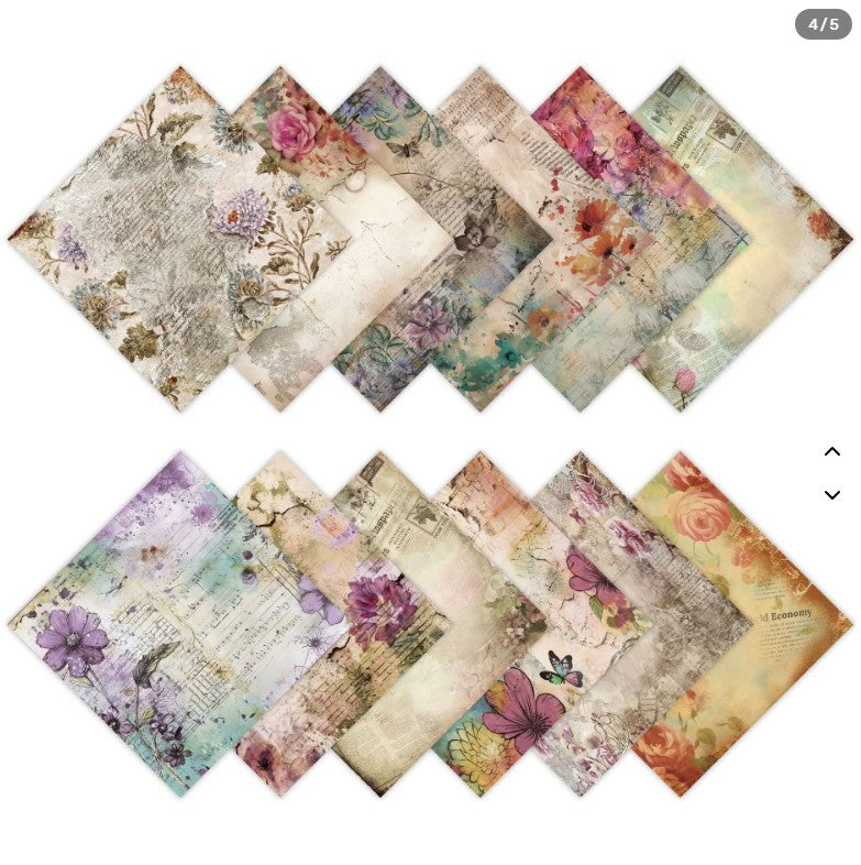 6x6" Vintage Flower Background Paper Pk12