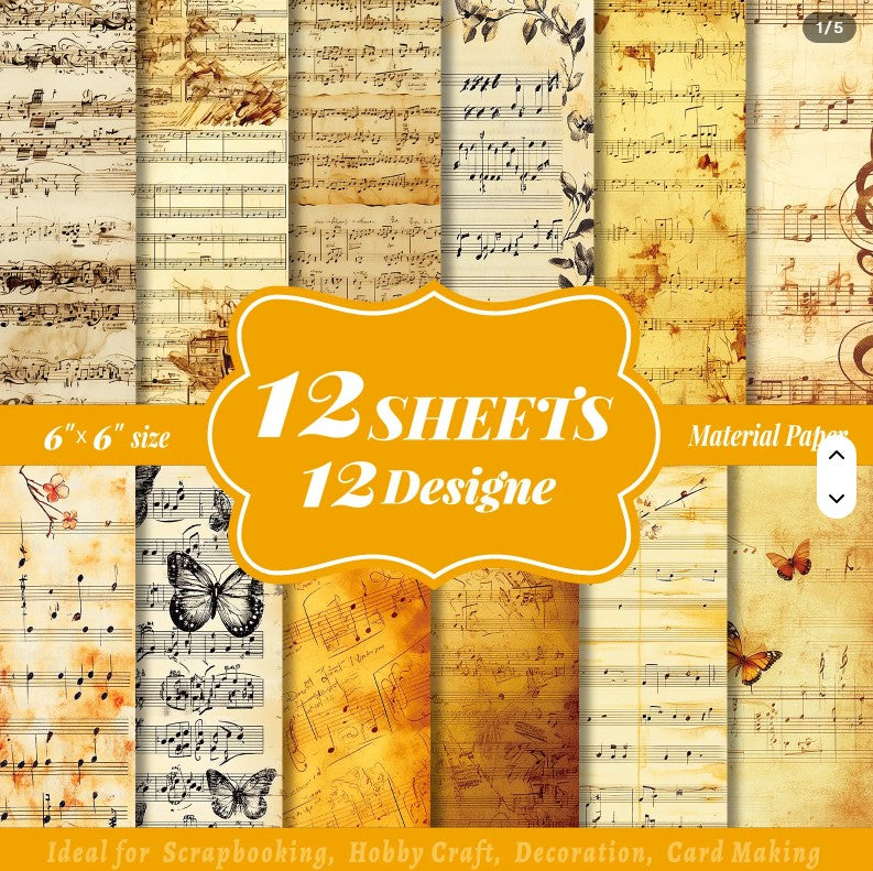 6x6" Vintage Music Score Background Paper Pk12