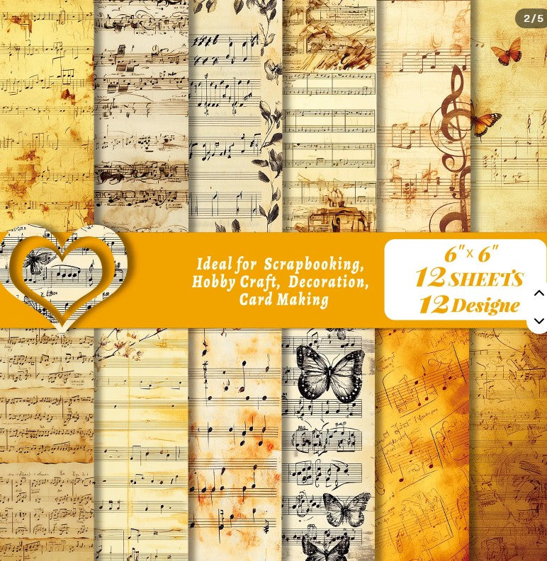 6x6" Vintage Music Score Background Paper Pk12