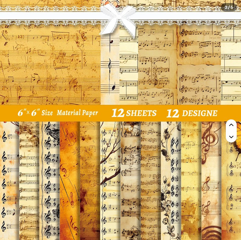 6x6" Vintage Music Score Background Paper Pk12