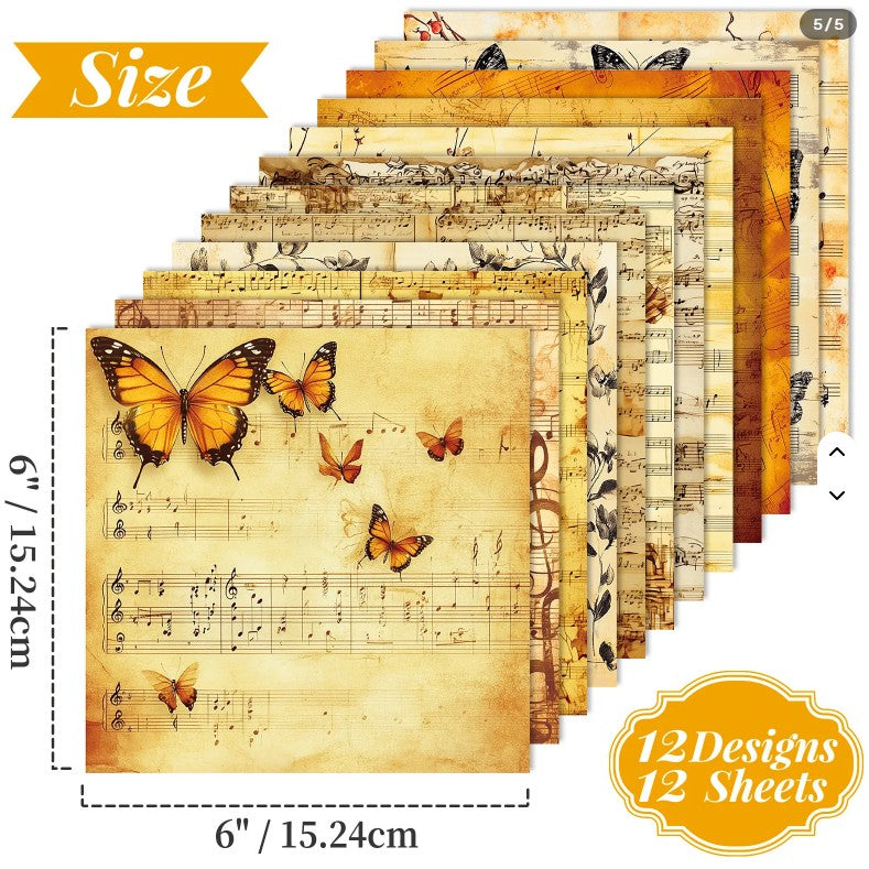 6x6" Vintage Music Score Background Paper Pk12
