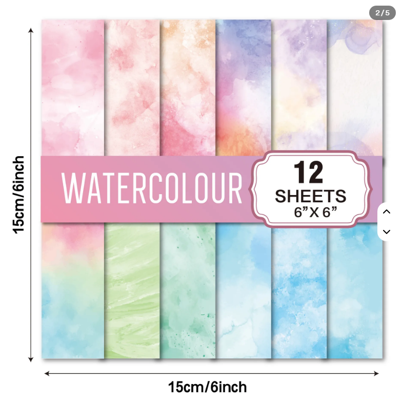 6x6" Watercolour Background Paper Pk12