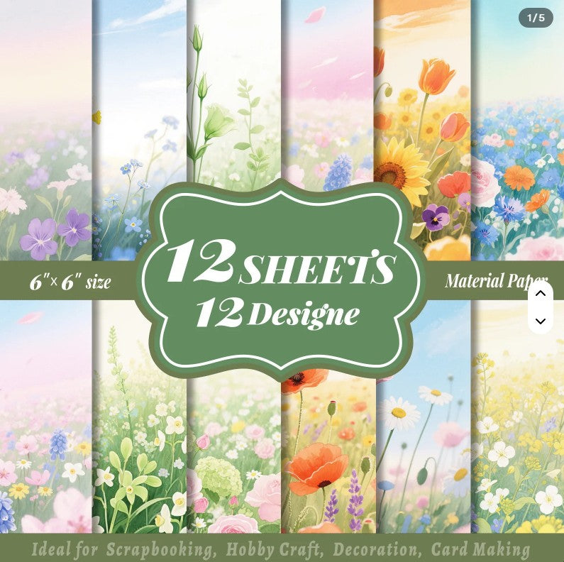 6x6" Watercolour Flowers Background Paper Pk12