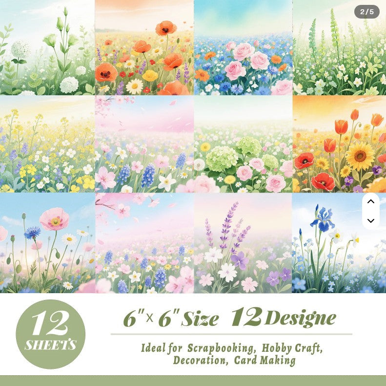 6x6" Watercolour Flowers Background Paper Pk12