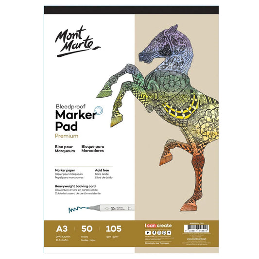Mont Marte Premium Bleedproof Marker Pad A3 105gsm 50 Sheet