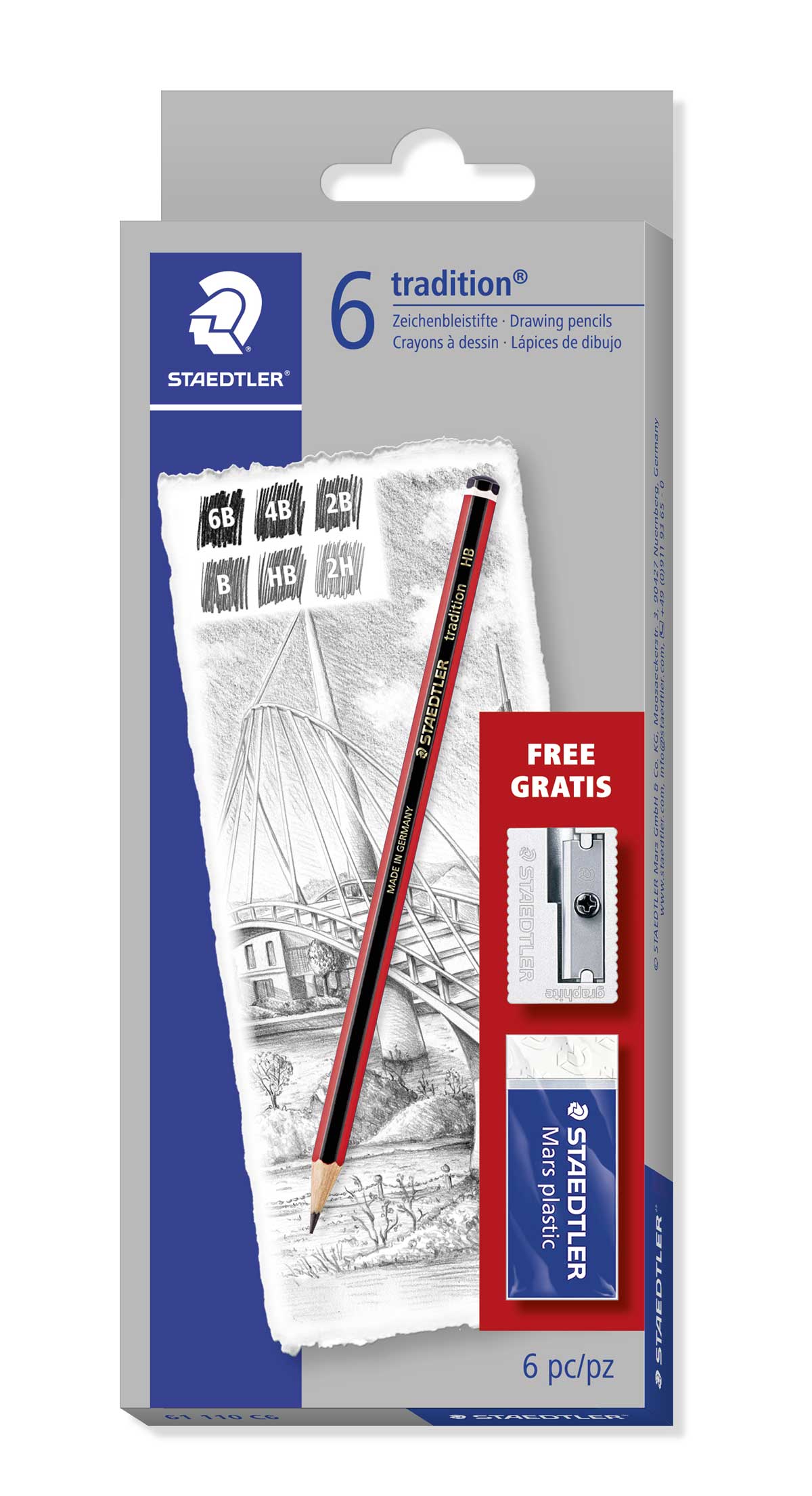 Staedtler Tradition Pencils Asstd Set of 6 with Bonus Eraser and Sharpener