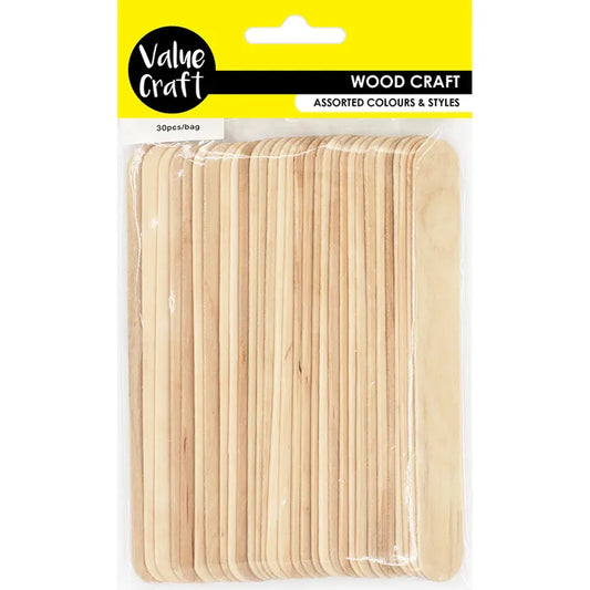 Value Craft Wood Jumbo Icy Pole Sticks Natural 15cm Pk30