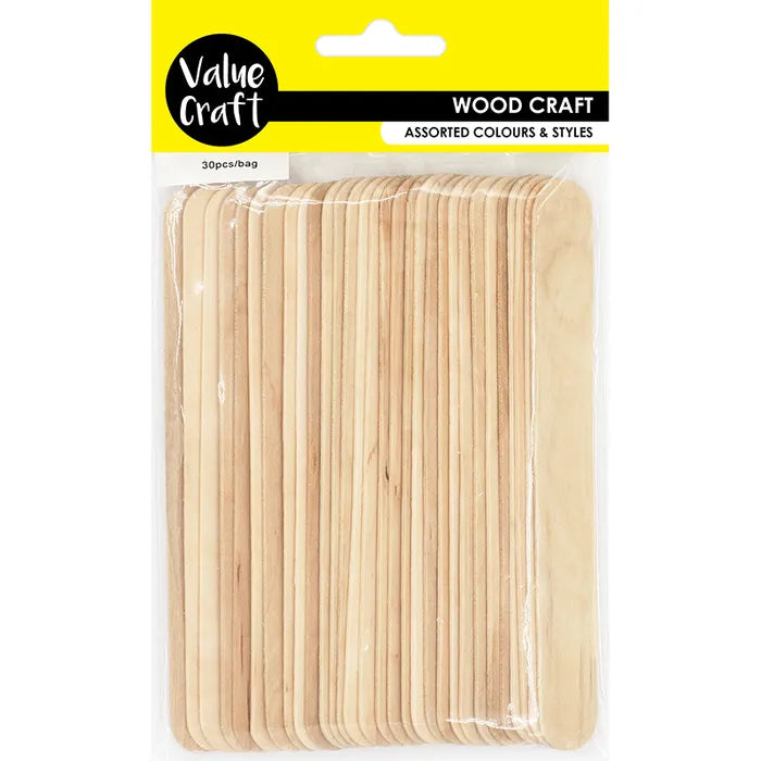 Value Craft Wood Jumbo Icy Pole Sticks Natural 15cm Pk30