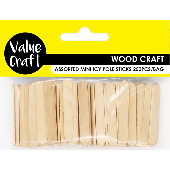 Value Craft Wood Mini Icy Pole Sticks Natural 15cm Pk250