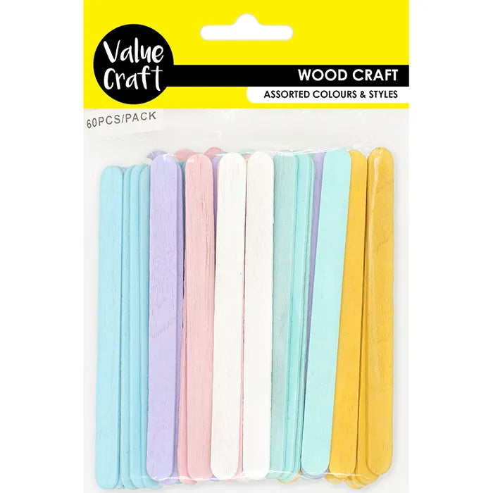 Value Craft Wood Icy Pole Sticks Pastel 15cm Pk60