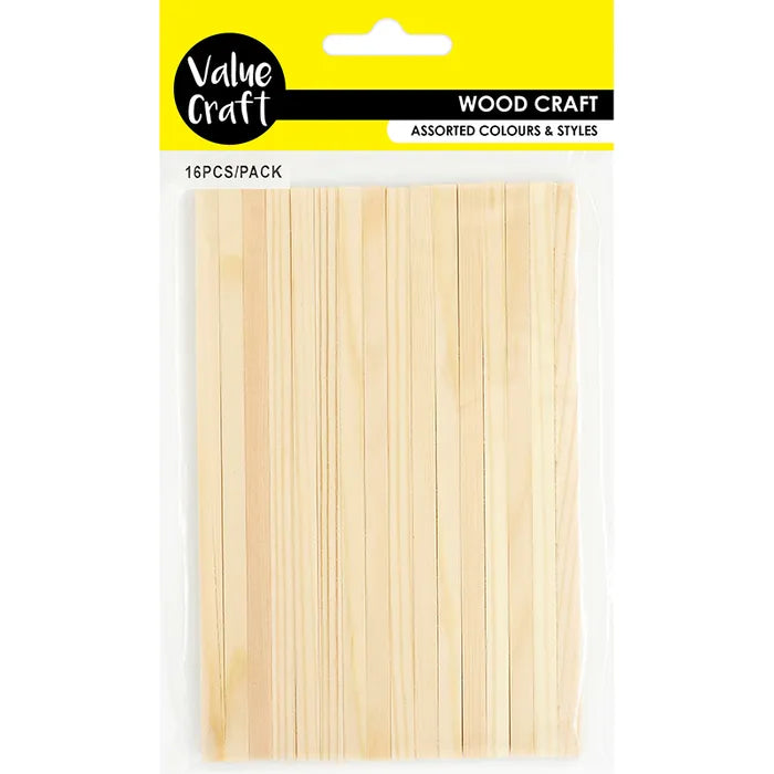 Value Craft Wood Square Sticks Natural 15cm Pk16