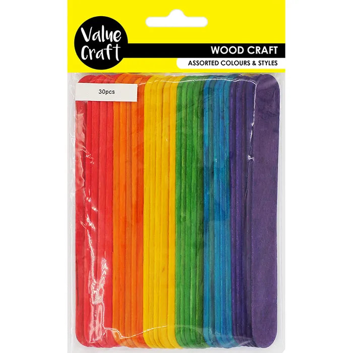 Value Craft Wood Jumbo Icy Pole Sticks Coloured 15cm Pk30